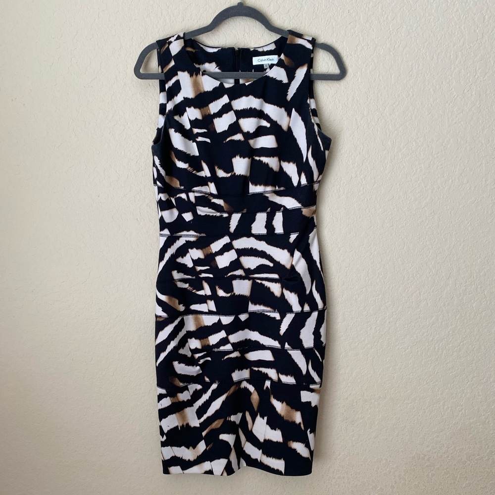 Calvin Klein black, brown and white animal print dress 6